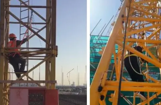 How do tower crane drivers use fall arresters